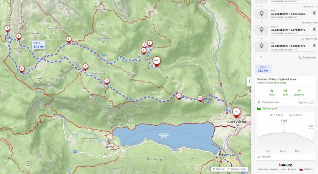mapa - Bohinj - Triglavská jezera
