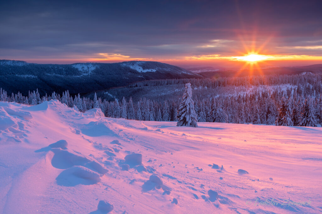 Vosecká bouda v zimě - západ slunce